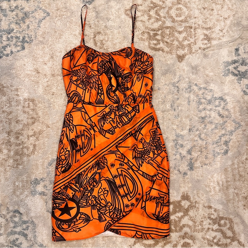 Aryn K.100% Silk Dress For Anthropologie Burnt‎ Orange and Black Sz Small - Picture 6 of 16